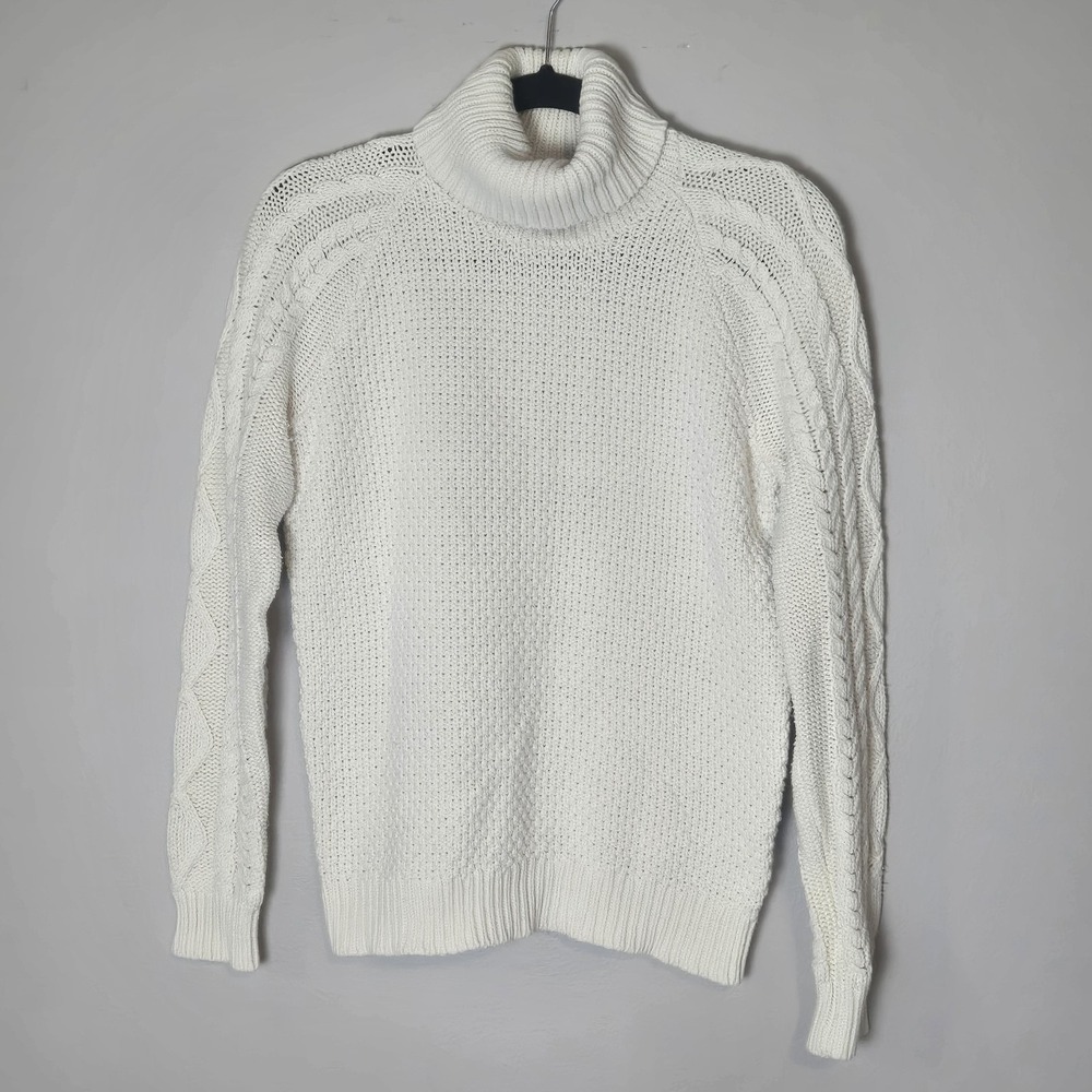 Lauren Ralph Lauren Women's Sz M Cream Cable Knit Turtleneck Fisherman Sweater